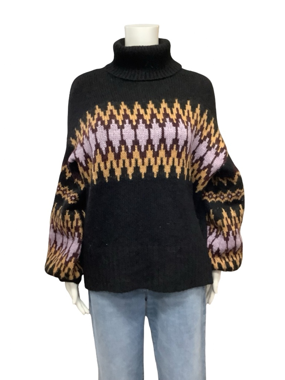 A.L.C. Women's Turtleneck Sweater Black Printed Size: S